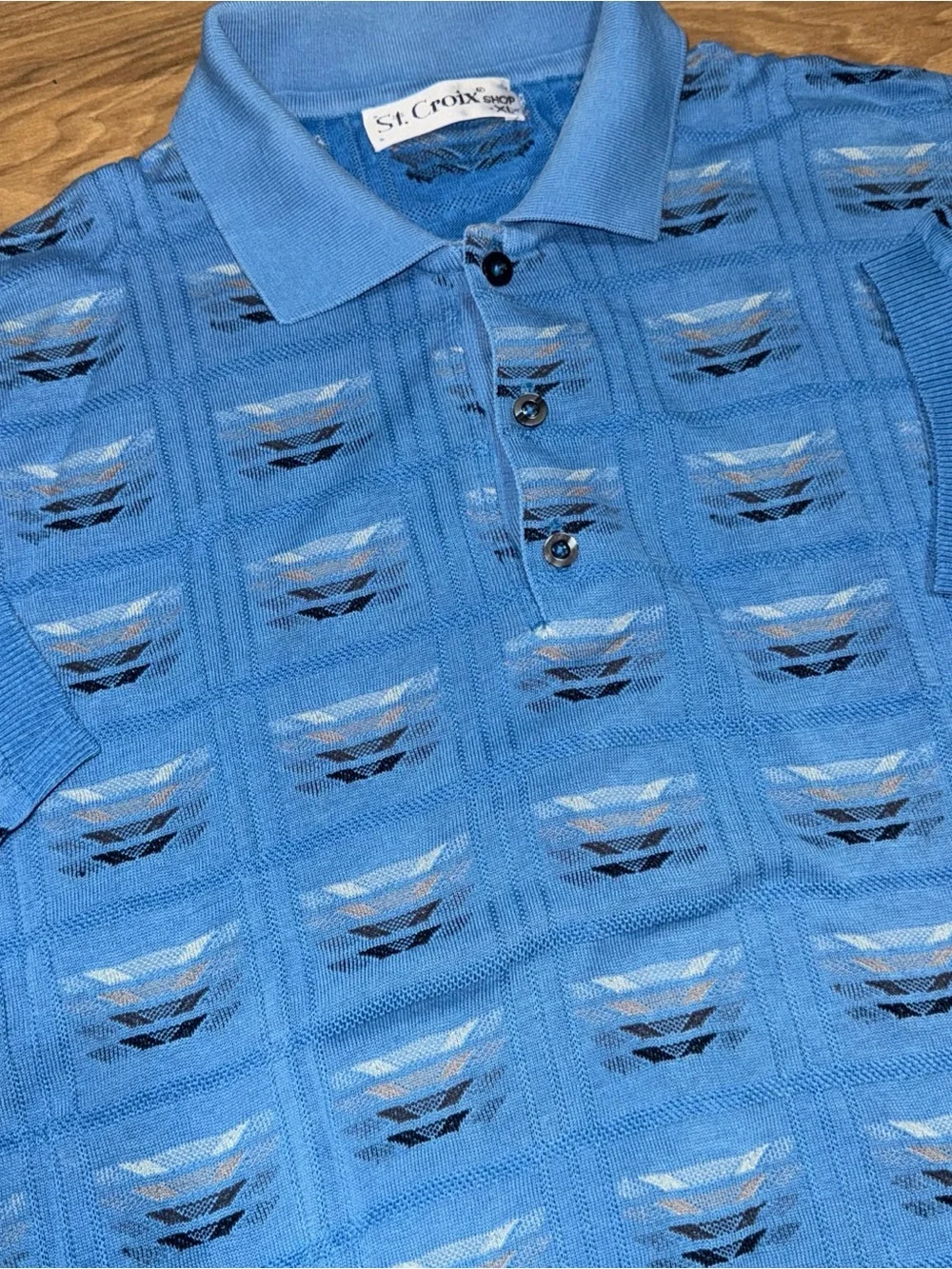 St. Croix Polo Shirt Mens XL Knits Cotton Tencel Textured Stripe Vintage Blue